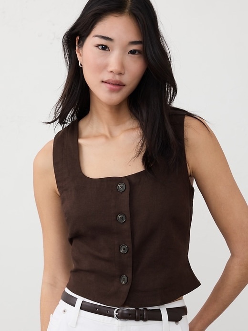 Banana Republic Factory Linen Blend Button Top